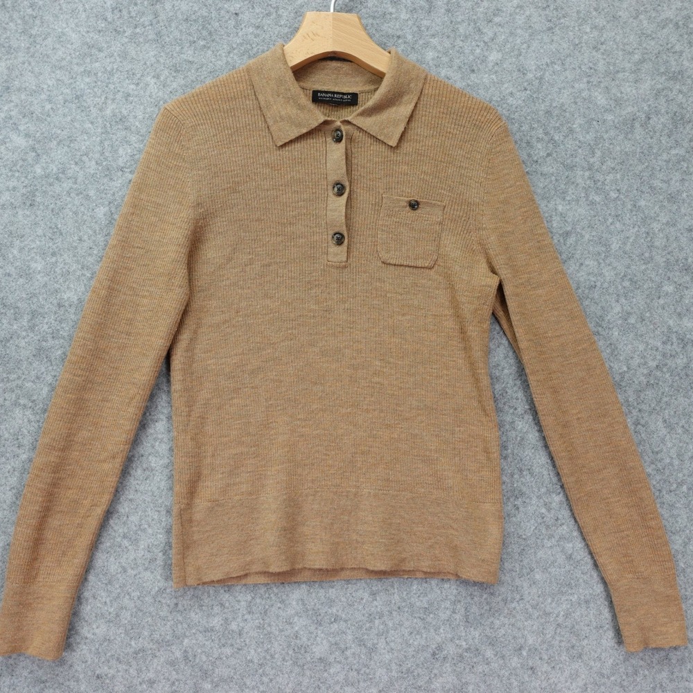 Camel Polo Sweater Womens M Washable Merino Fall Cozy Ivy Preppy Banana Republic